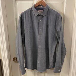 Original Penguin Men's Navy and White Micro-Striped Dress Shirt